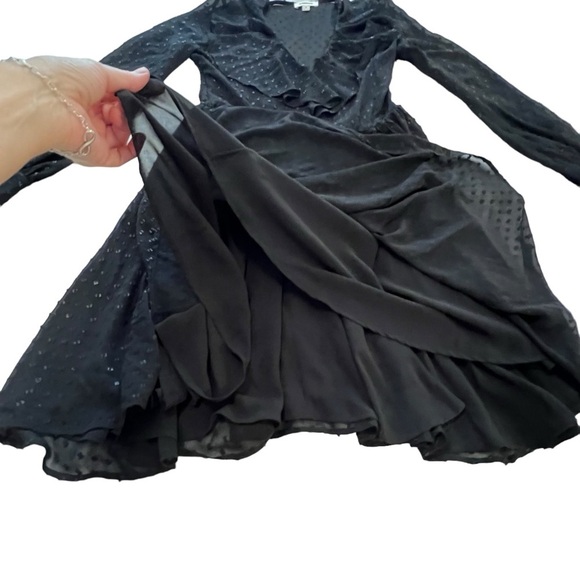 Gorgeous L’Agence Swiss Dot Long Sleeve Black Chiffon Mini Dress 2 whimsygoth - Picture 5 of 12